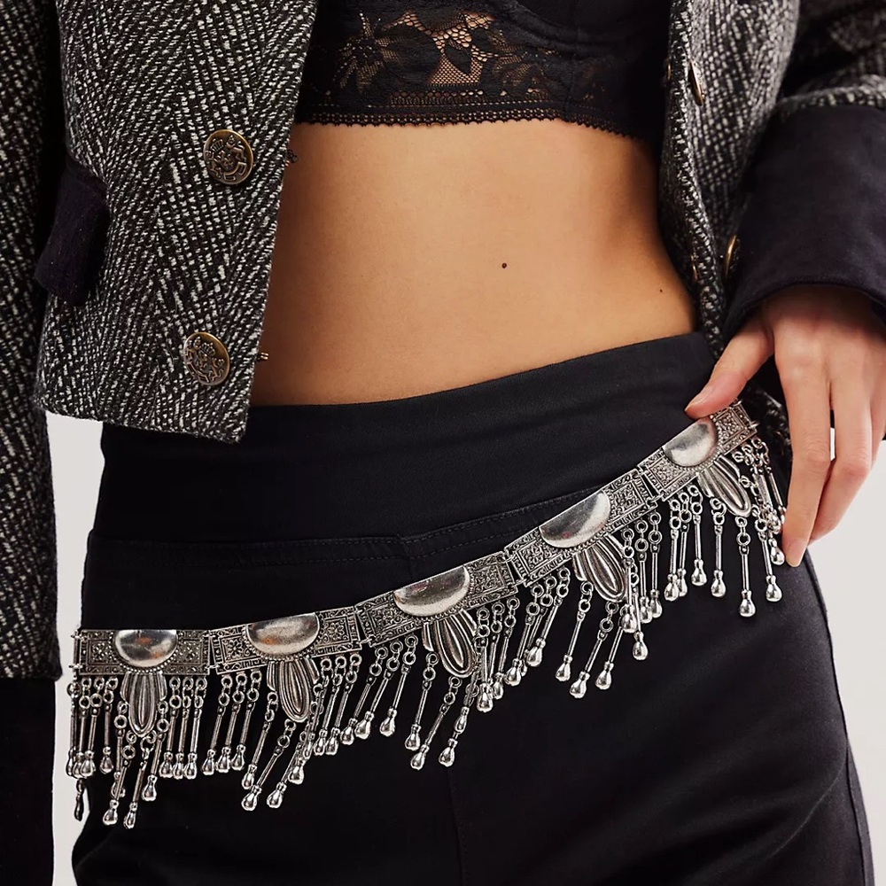 Free People Party Crasher Silver Fringe Belt - Picture 4 of 7